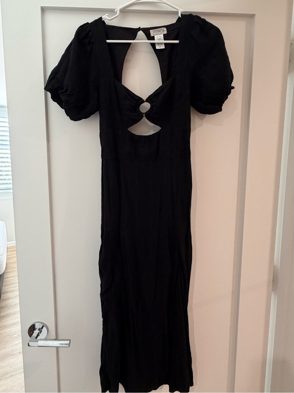 l*space Black Backless Midi Dress with Puff Sleeves